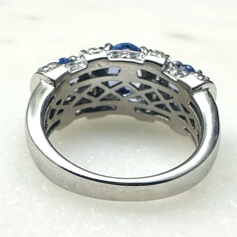 3 Stone Blue Tanzanite | White Zircon Rhodium over Sterling Silver Ring 2.44ctw